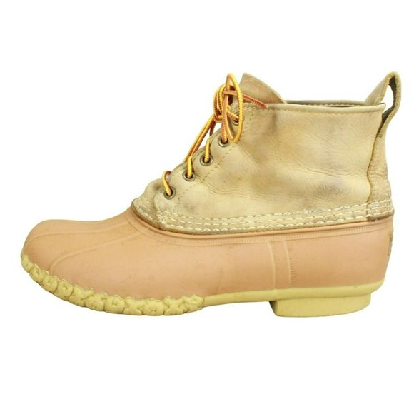 LL Bean Tan Leather Lace Up Unlined Ankle Duck Boots Size 10 M - Picture 1 of 9